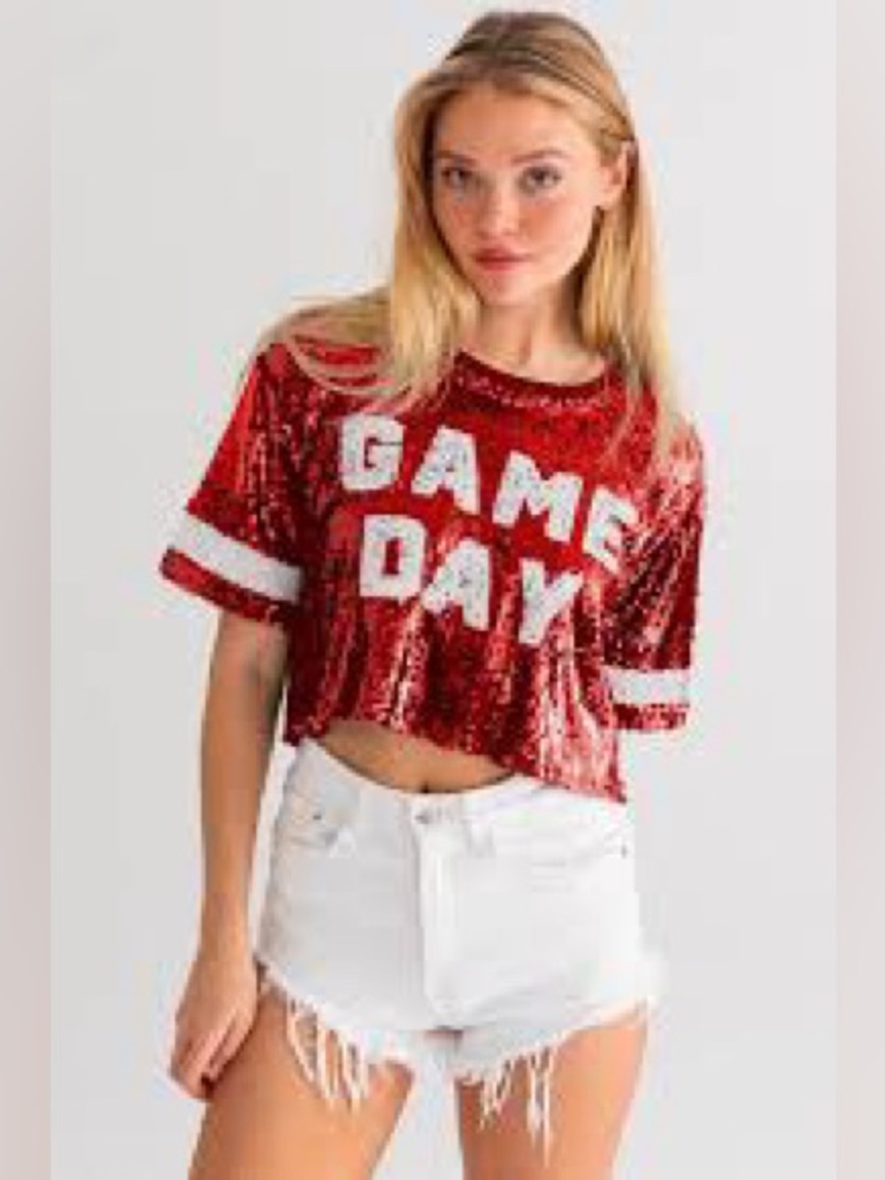 NWT Le Lis Red Sequin "Game Day" Tee - Picture 7 of 8